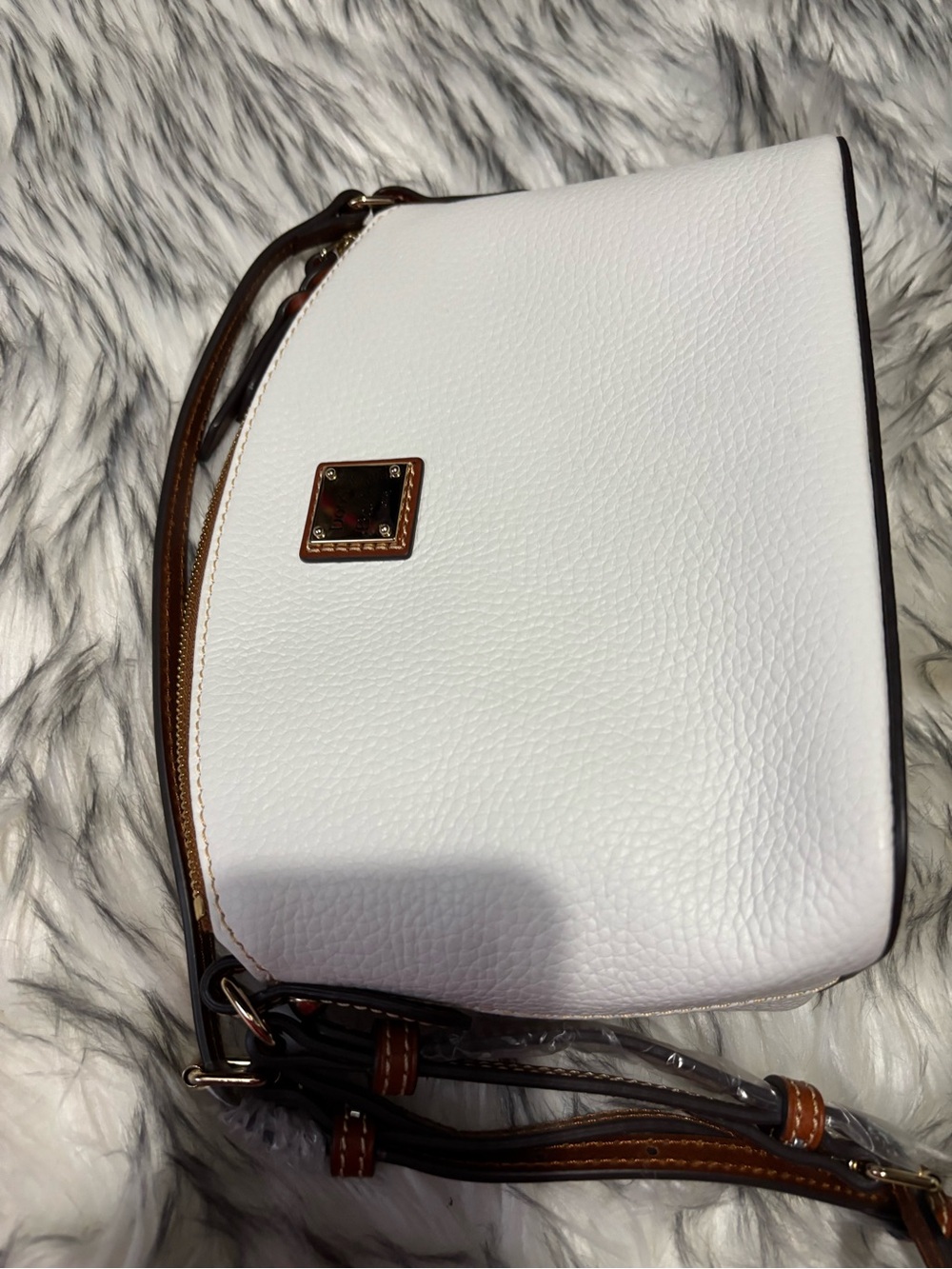Dooney & Bourke White Crossbody with Brown Trim and Gold Accent